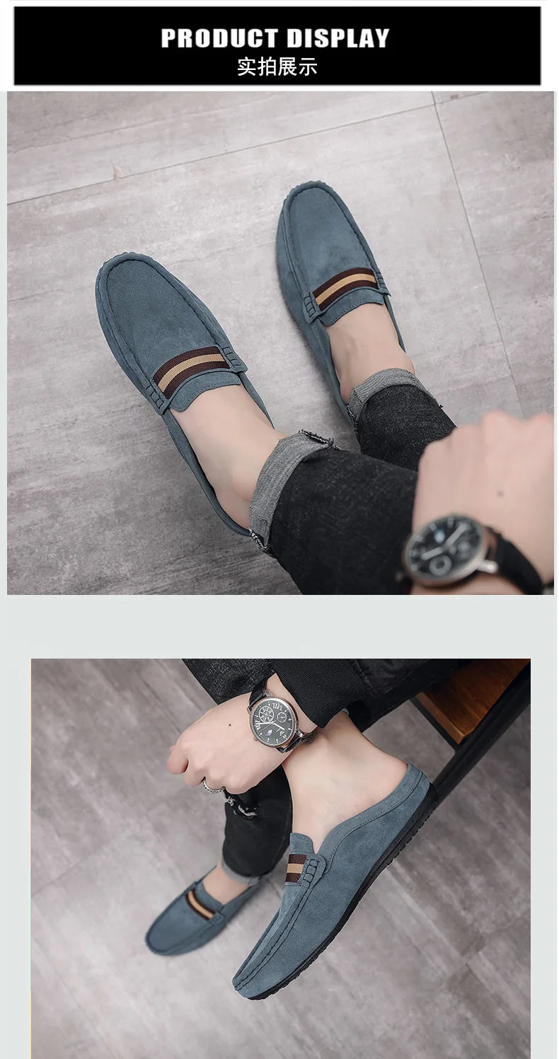 Lefu Shoes Men's Lightweight Bean Shoes Summer One Step Push lazy Breathable Casual Half Support Slippers for men