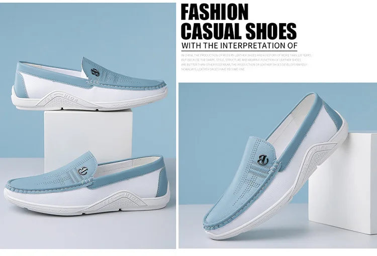 Mens Leather Shoes 2024 Casual Slip on Formal Dress Loafers Breathable Soft Flats for Male Non Slip Driving Office Work Shoes
